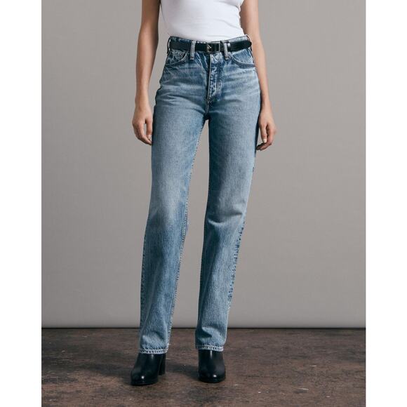 Rag & Bone Alex High Rise Straight Jean US 24 Mid Blue Wash Denim 100% Cotton - Picture 1 of 13